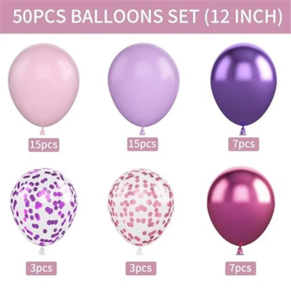 Pink Purple Balloons 50 Pack 12 Inch Confetti Metallic Latex Party Decorations